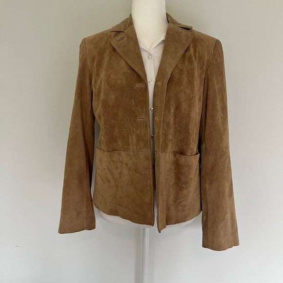 LOFT Tan Brown Leather Suede Blazer Jacket | Size 10, fits smaller (6) - Picture 2 of 7